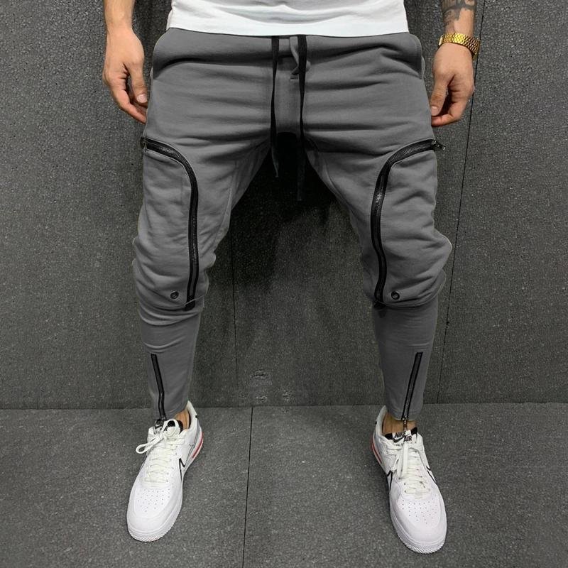 Men's Solid Color Drawstring Elastic Waist Zip Decor Sports Pants 46806783Z