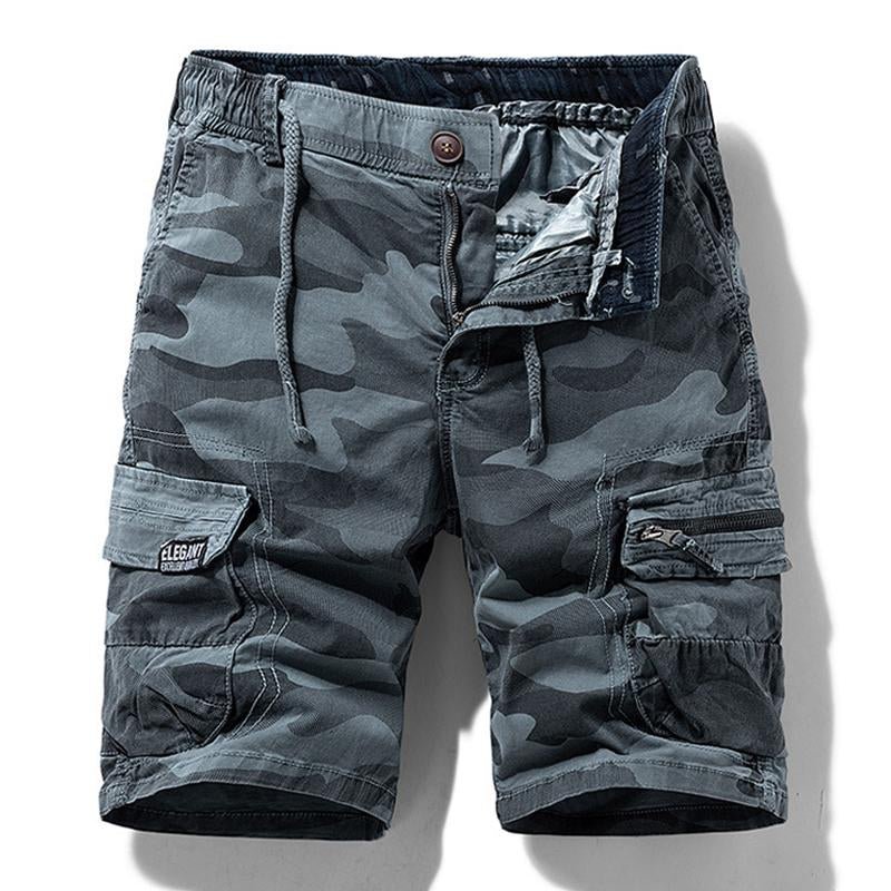 Men's Retro Camouflage Cotton Multi-Pocket Elastic Waist Cargo Shorts 06696407M