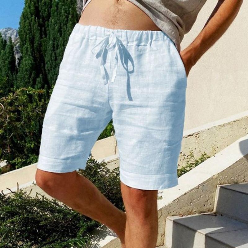 Men's Vintage Solid Linen Drawstring Shorts 66769890Y