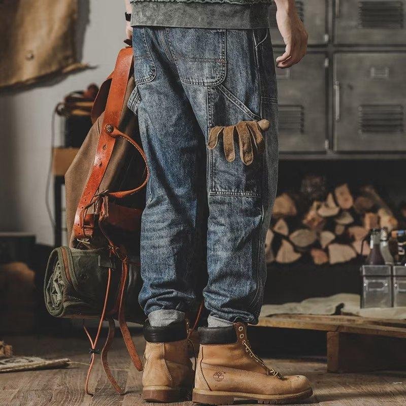 Men's Vintage Loose Panel Cargo Jeans 43896974Y