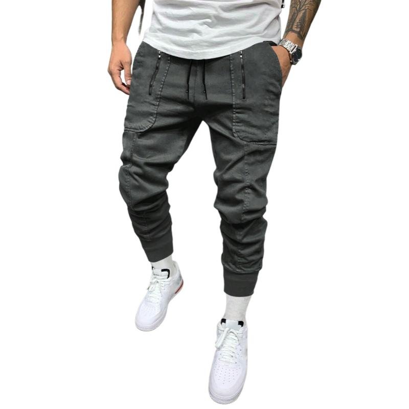 Men's Casual Zipper Pocket Elastic Waist Slim Fit Pants 46666600M