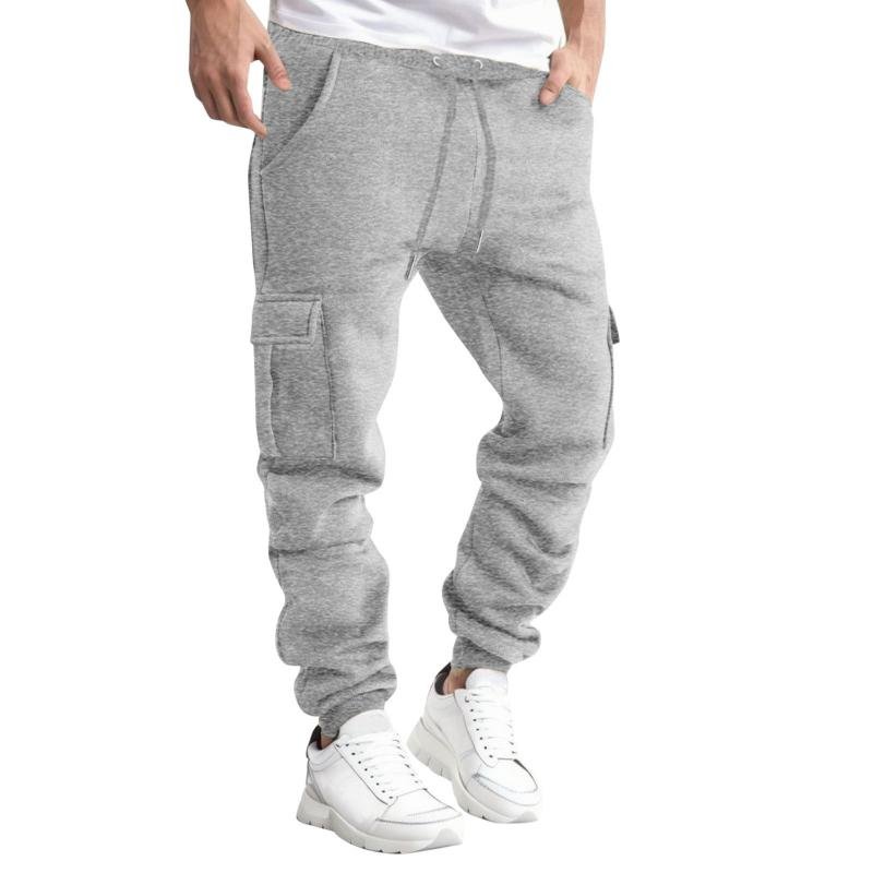 Men's Solid Color Loose Elastic Waist Multi-pocket Thickened Casual Pants 94368066Z