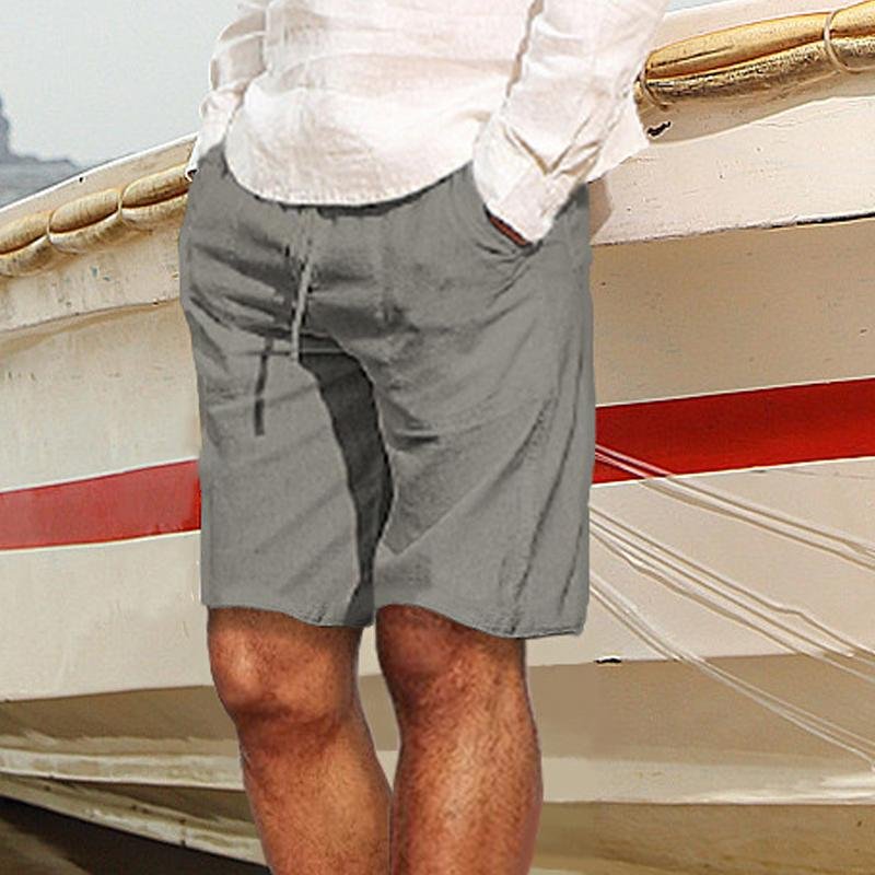 Men's Casual Solid Color Cotton And Linen Shorts 04767660Y