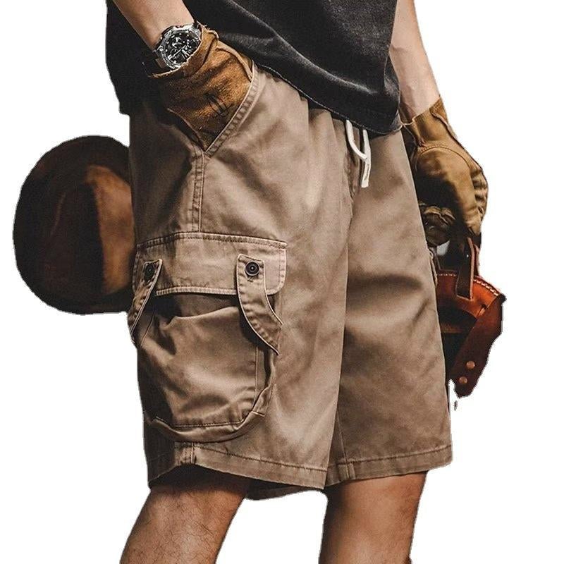 Men's Solid Color Cargo Retro Multi-pocket Shorts 74499466X