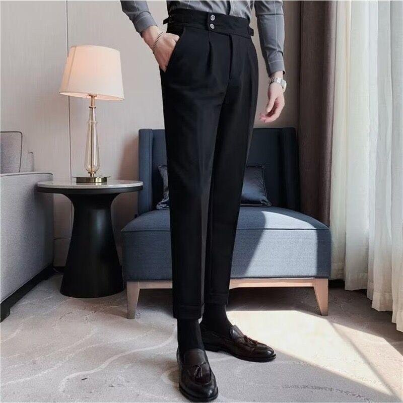 Men's British Style Slim Fit Cropped Formal Pants 80649668M