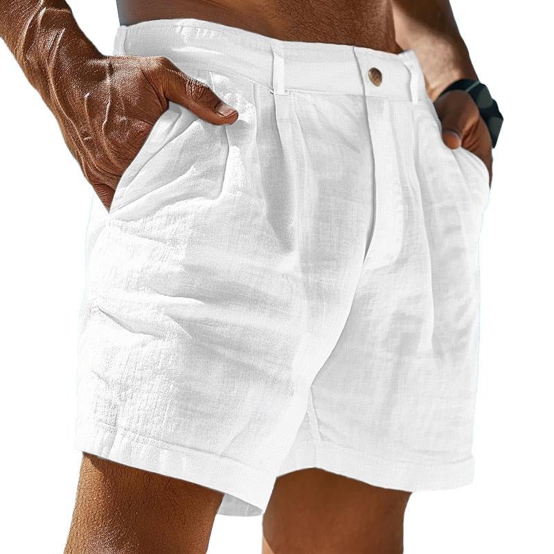 Men's Linen Solid Color Summer Shorts Beach Shorts 63078967X