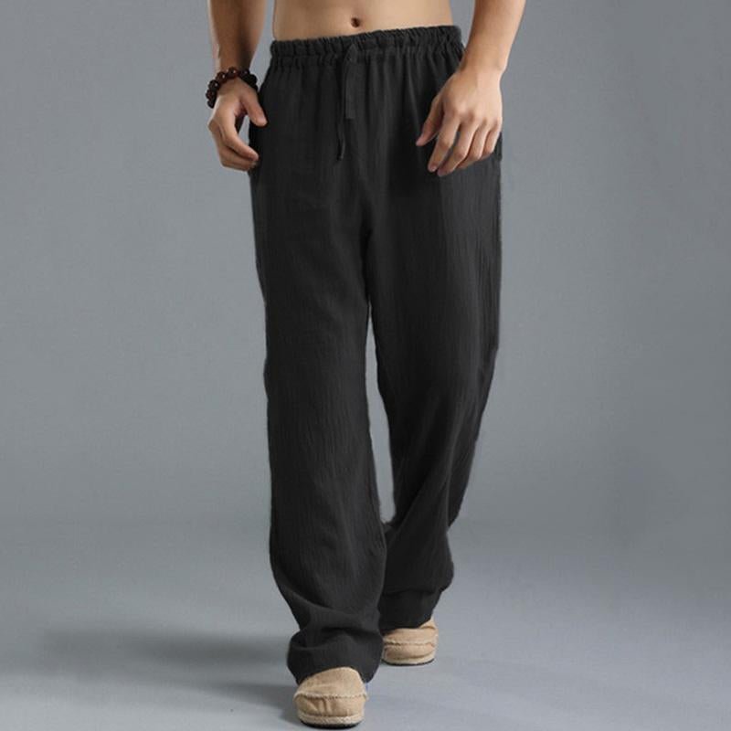 Men's Casual Loose Cotton Linen Breathable Elastic Waist Trousers 63444647M