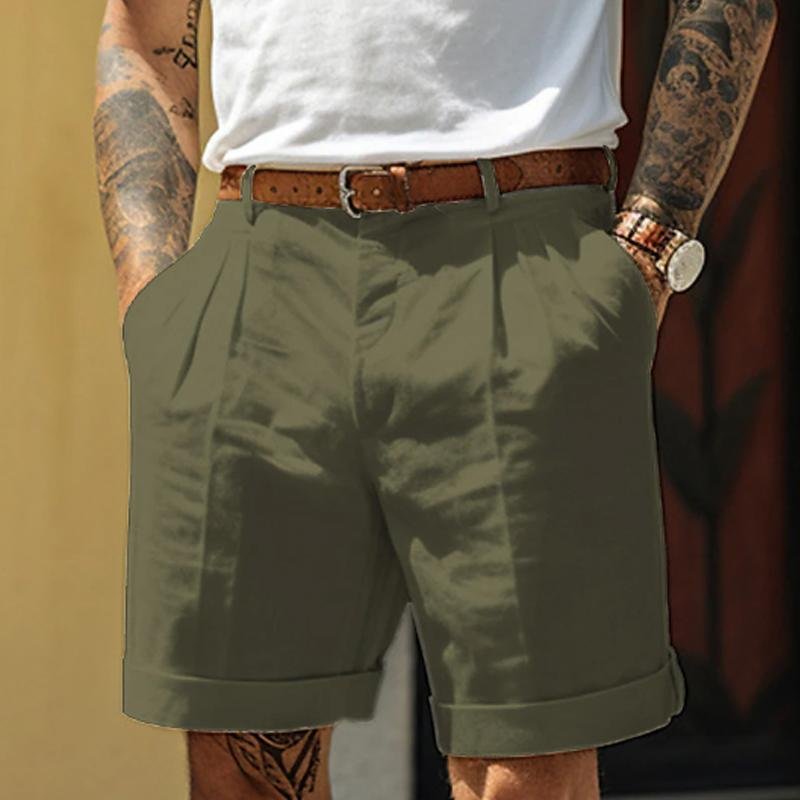 Men's Casual Solid Color Beach Shorts (Belt Not Included) 34944678Y