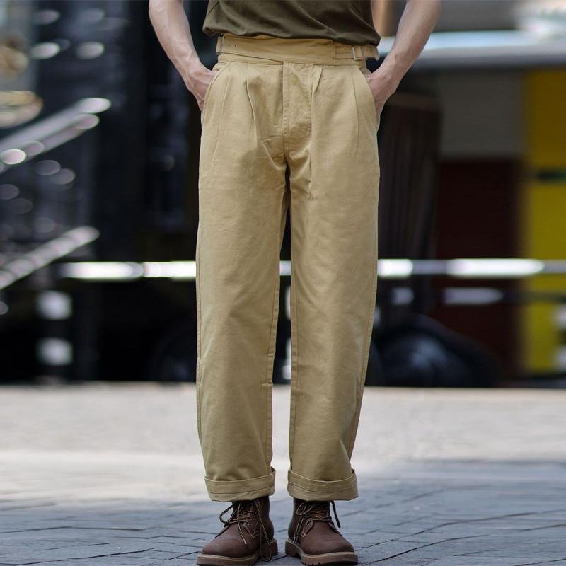 Men's Casual Vintage Solid Color Gurkha Pants 84084446Y