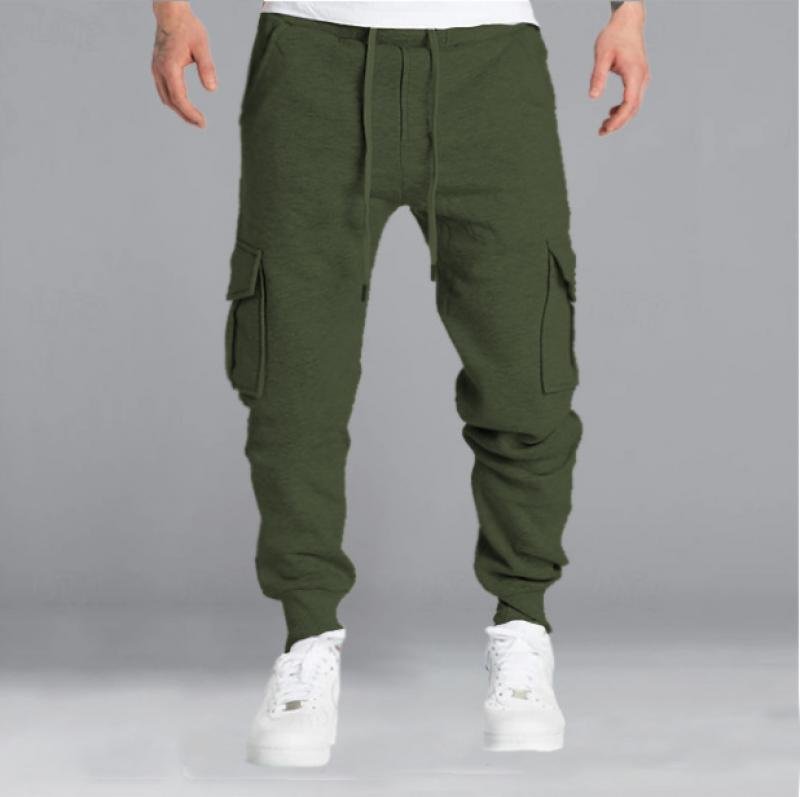 Men's Solid Elastic Waist Multi-pocket Sports Pants 06644038Z