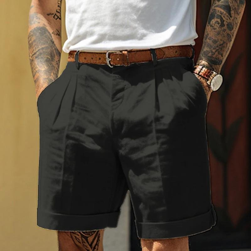 Men's Casual Solid Color Beach Shorts (Belt Not Included) 34944678Y