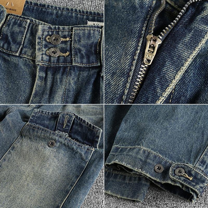 Men'S Vintage Washed Distressed Multi-Pocket Cargo Jeans 76846469Y