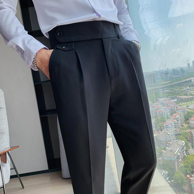 Men's British Style High Waist Straight Suit Pants 00666447M