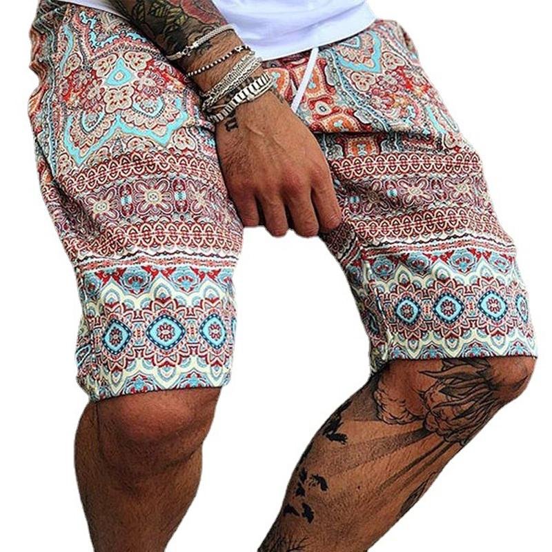 Men's Vintage Print Loose Beach Shorts 49446846Y