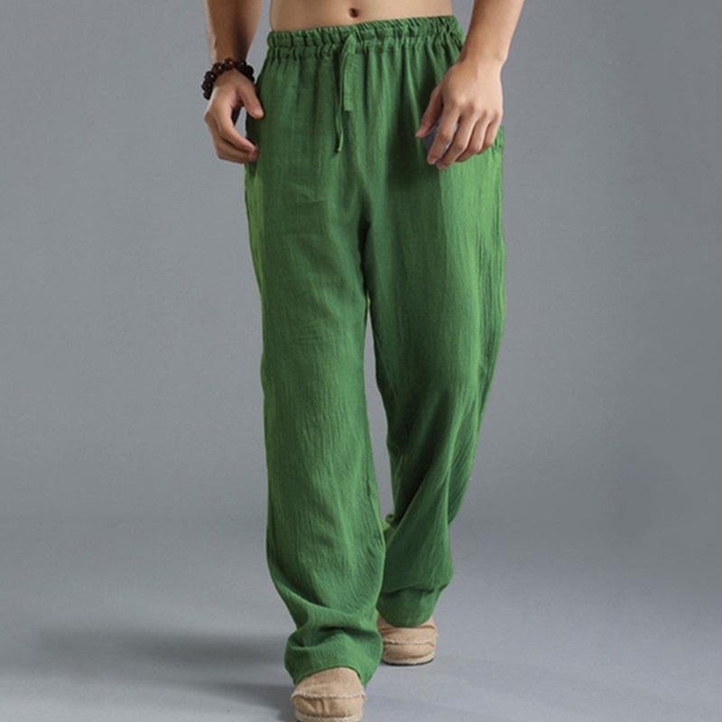 Men's Casual Loose Cotton Linen Breathable Elastic Waist Trousers 63444647M