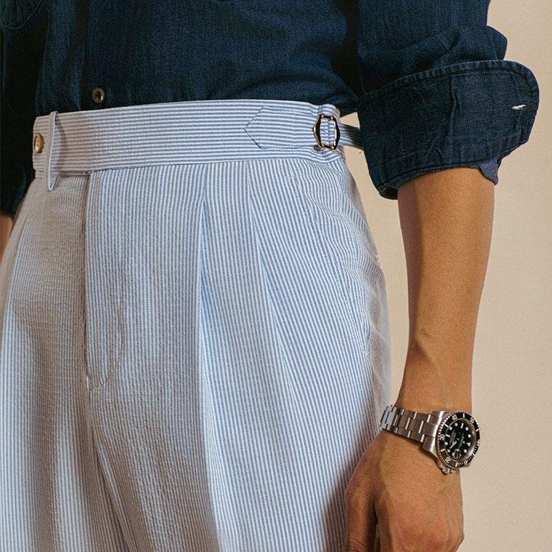 Men's Retro Naples Stripe High Rise Straight Leg Suit Pants 78087664M