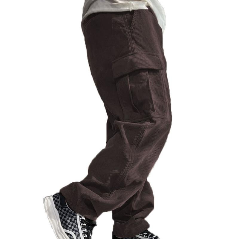 Men's Solid Corduroy Loose Pocket Cargo Pants 03608603Y