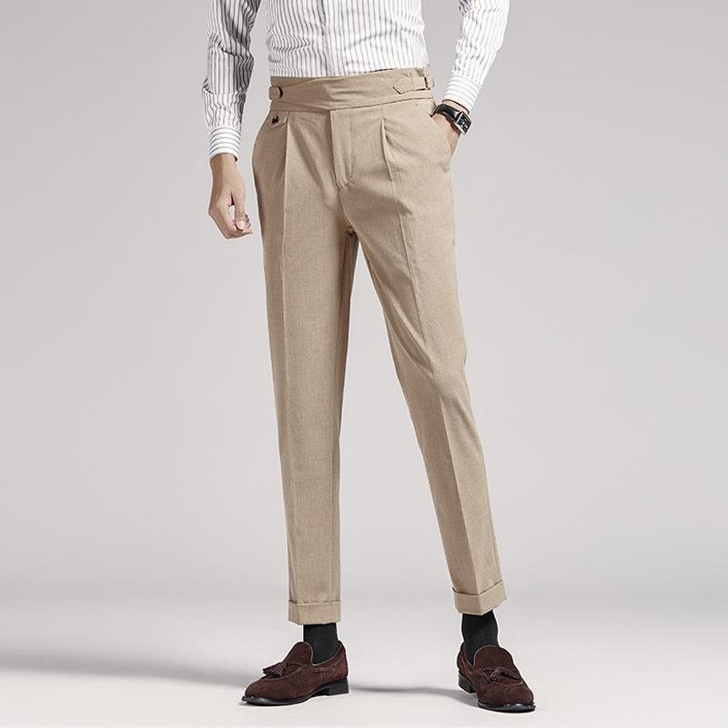 Men's Neapolitan High Waist Slim-Fit Cropped Business Pants 6346667Z