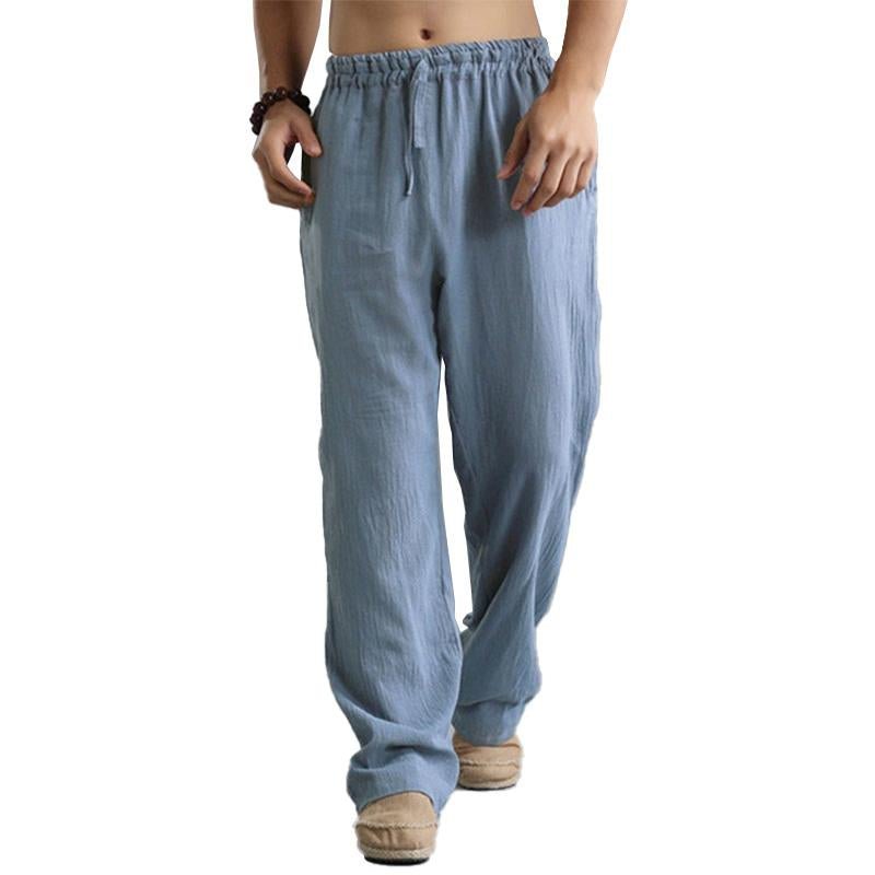 Men's Casual Loose Cotton Linen Breathable Elastic Waist Trousers 63444647M