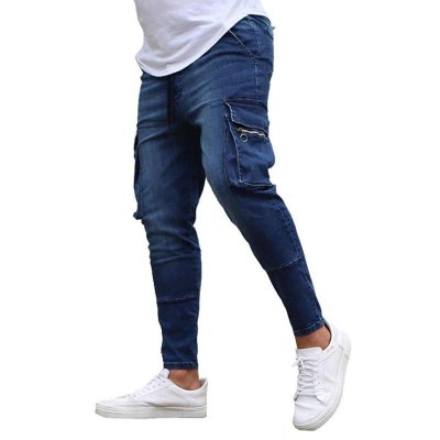 Men's Casual Multi-Pocket Zip Trim Stretch Jeans 66740660M