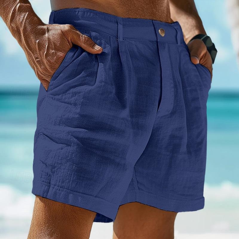 Men's Linen Solid Color Summer Shorts Beach Shorts 63078967X