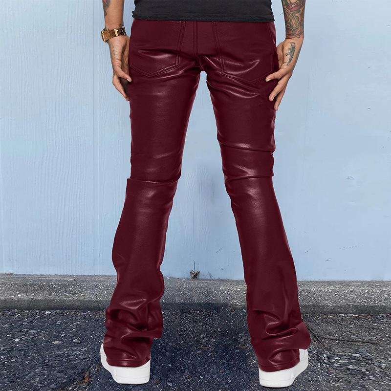 Men's Vintage Solid Color Mid-Rise Loose Thin Leather Pants 74804863M