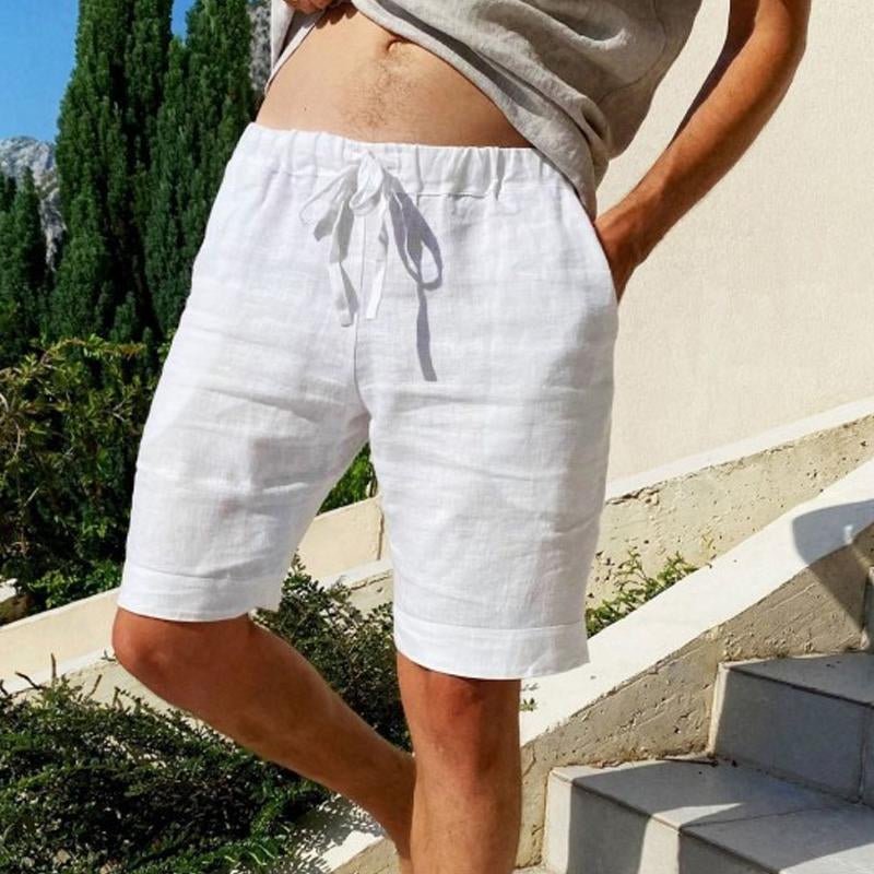 Men's Vintage Solid Linen Drawstring Shorts 66769890Y