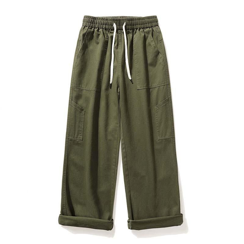 Men's Casual Solid Color Elastic Waist Loose Straight Cargo Pants 48843704M