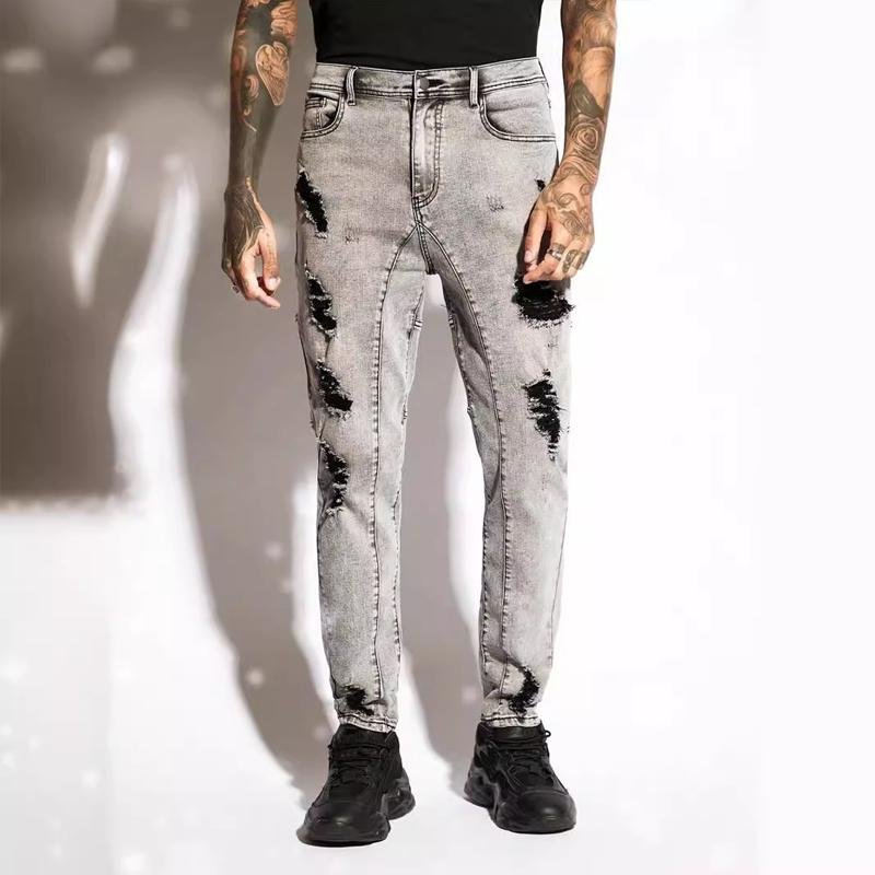 Men's Fashion Distressed Hole Patchwork Casual Jeans 46667069Z