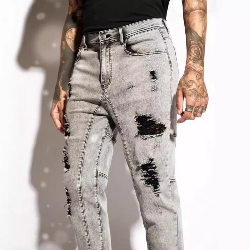 Men's Fashion Distressed Hole Patchwork Casual Jeans 46667069Z