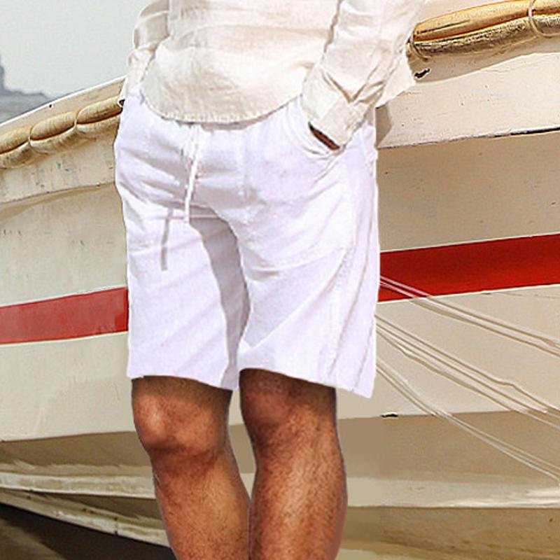 Men's Casual Solid Color Cotton And Linen Shorts 04767660Y