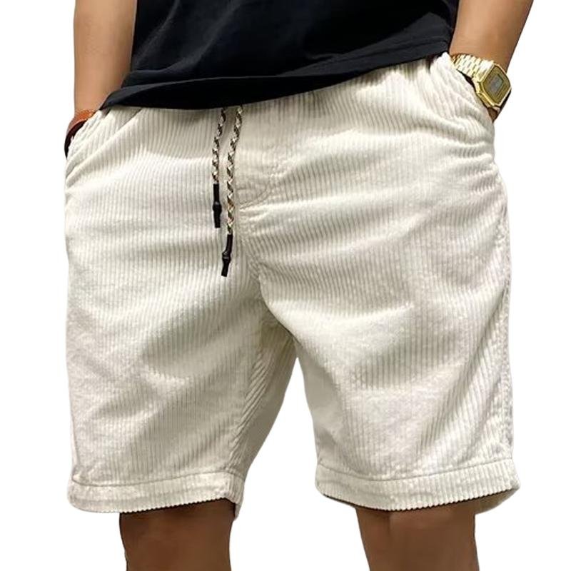 Men's Solid Color Corduroy Elastic Waist Cargo Shorts 80689608Z