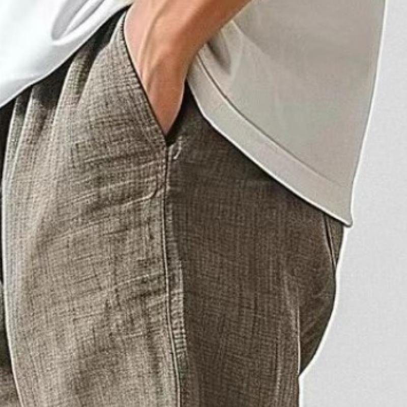 Men's Casual Cotton Linen Slim Fit Elastic Waist Pants 09446343M