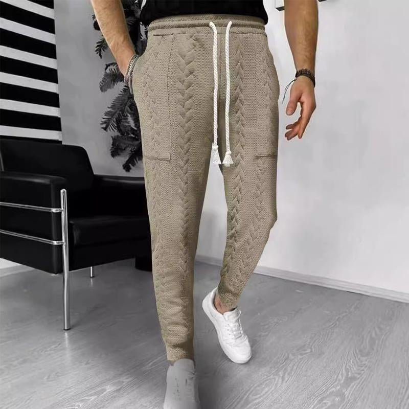 Men's Casual Solid Color Jacquard Drawstring Trousers 67834664X