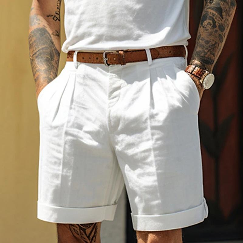 Men's Casual Solid Color Beach Shorts (Belt Not Included) 34944678Y