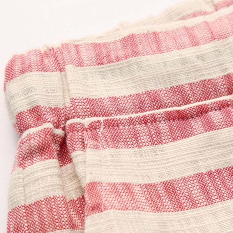 Men's Casual Cotton Linen Stripe Elastic Waist Straight Shorts 64338489M