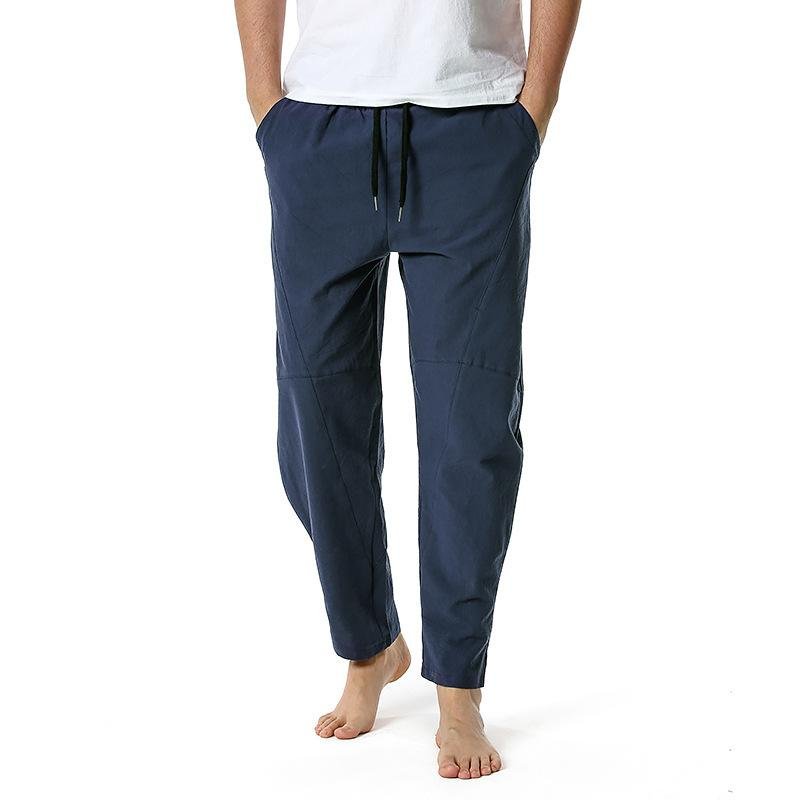 Men's Cotton and Linen Loose Drawstring Pants 36884066Y
