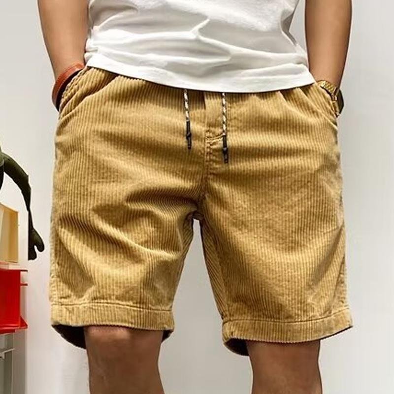 Men's Solid Color Corduroy Elastic Waist Cargo Shorts 80689608Z