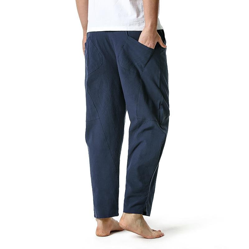 Men's Cotton and Linen Loose Drawstring Pants 36884066Y