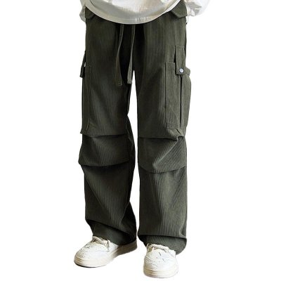 Men's Solid Corduroy Multi-pocket Elastic Waist Loose Cargo Pants 43963086Z