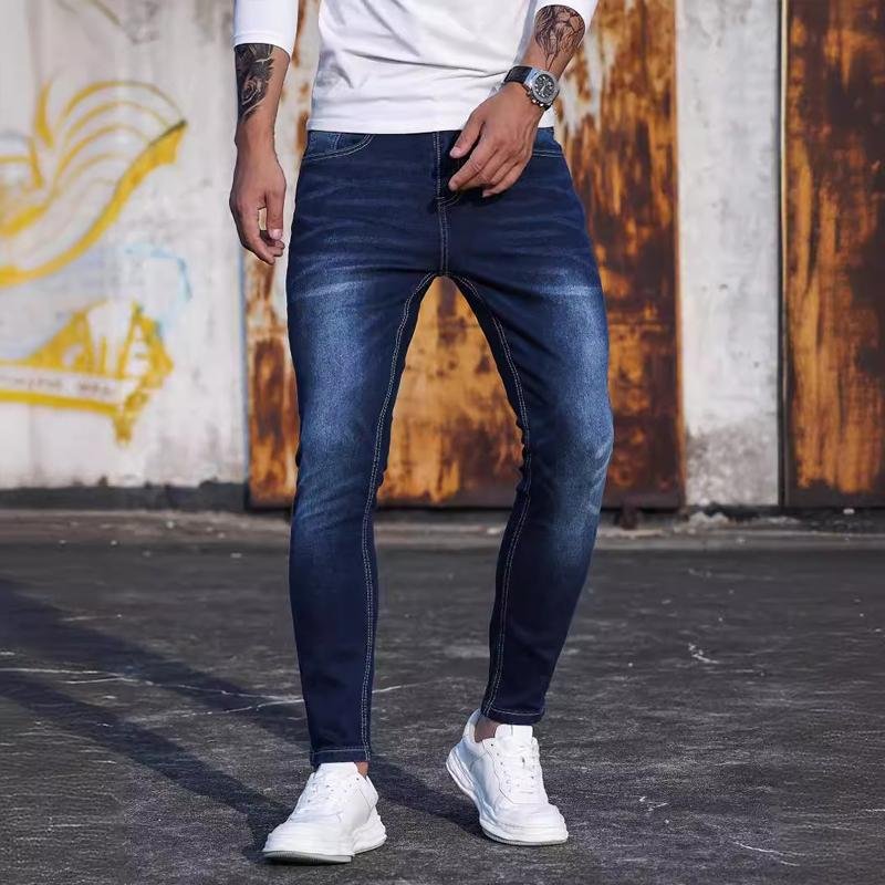 Men's Distressed Calf Stretch Denim Trousers 36696308X