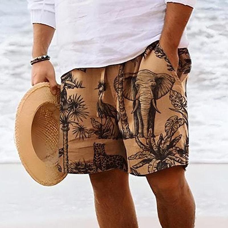 Men's Casual Beach Animal Elephant Print Drawstring Shorts 48706346Y