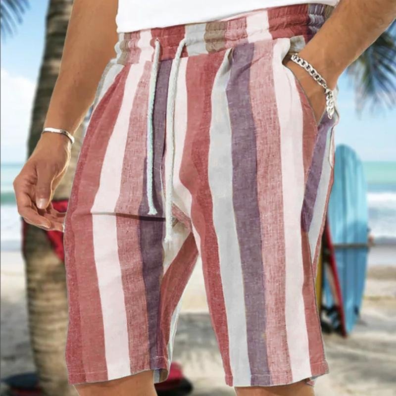 Men's Loose Waist Striped Beach Shorts 60694437X