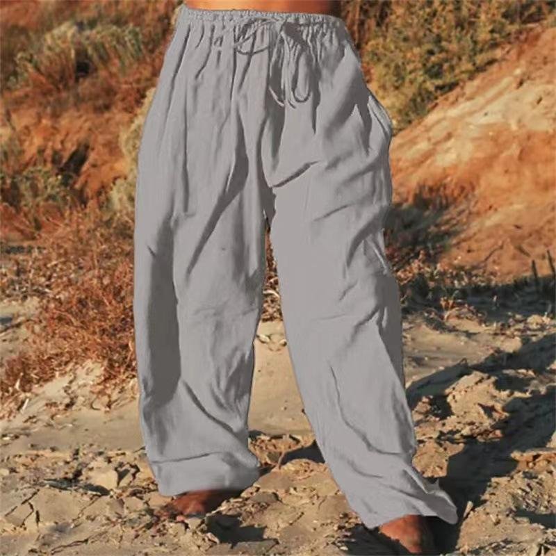 Men's Solid Color Cotton And Linen Beach Pants 66666867Y