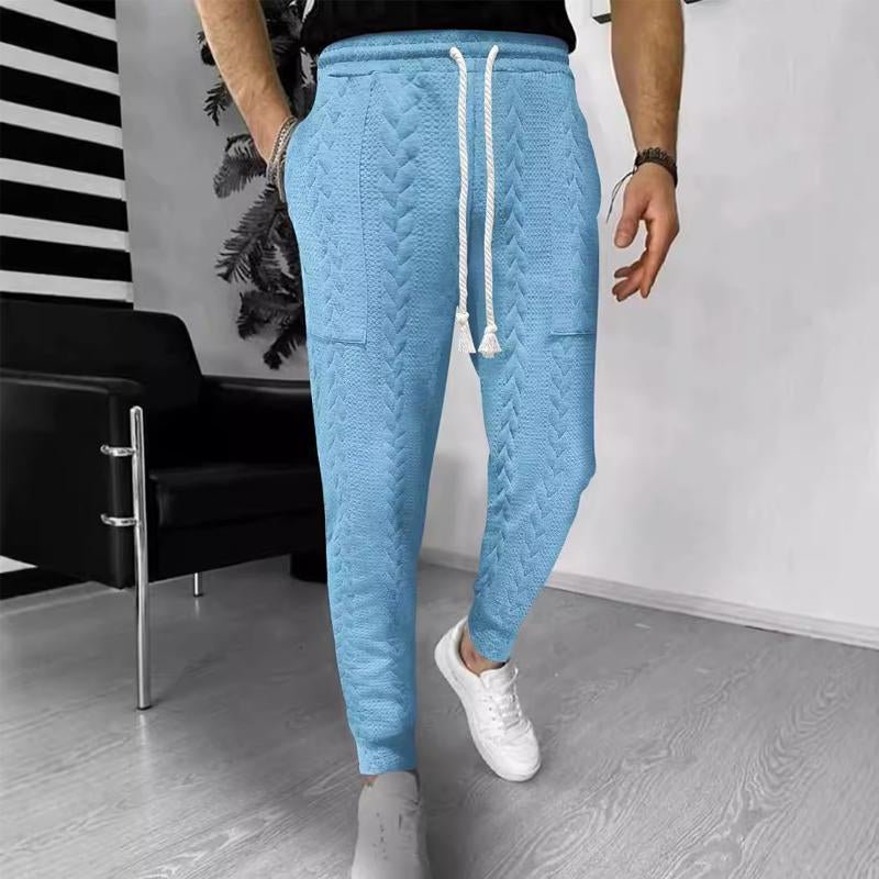 Men's Casual Solid Color Jacquard Drawstring Trousers 67834664X