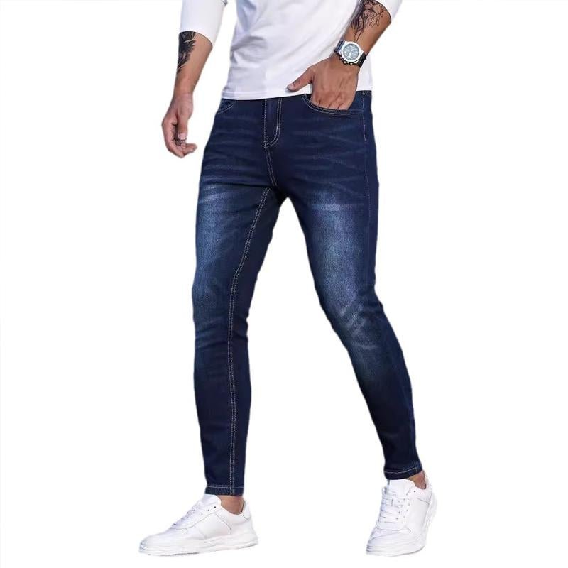 Men's Distressed Calf Stretch Denim Trousers 36696308X