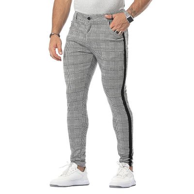 Men's Casual Plaid Stitching Pencil Trousers 86664649M