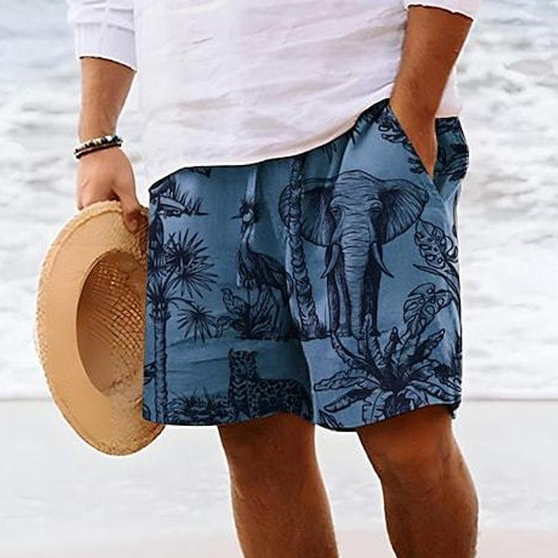 Men's Casual Beach Animal Elephant Print Drawstring Shorts 48706346Y