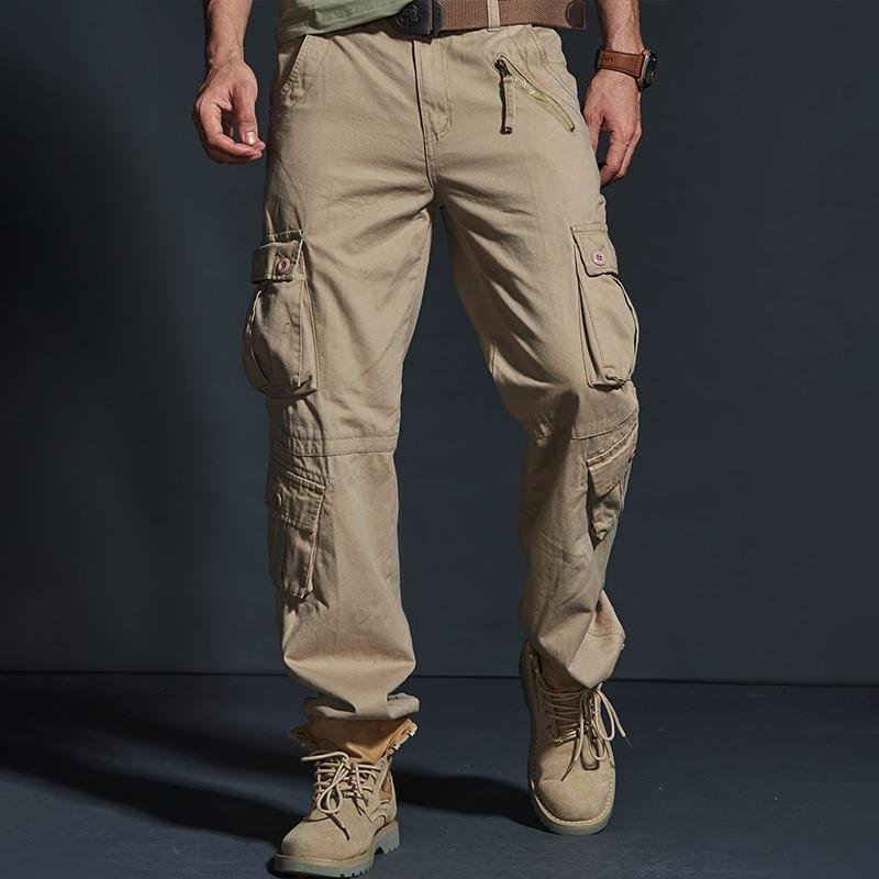 Men's Solid Loose Multi-pocket Cotton Cargo Pants 47846748Z