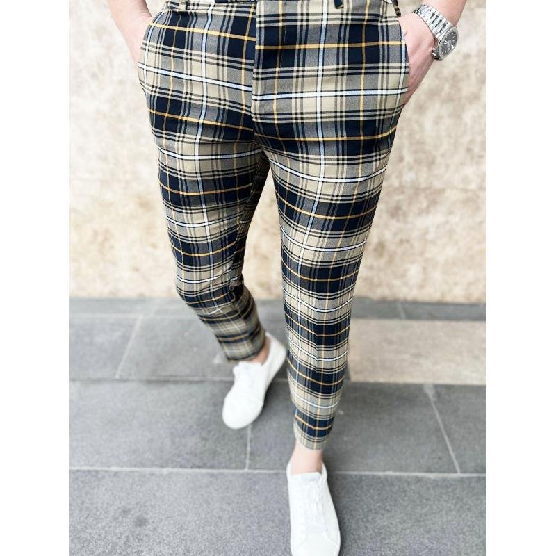 Men's Casual Plaid Print Pants 78606449Y